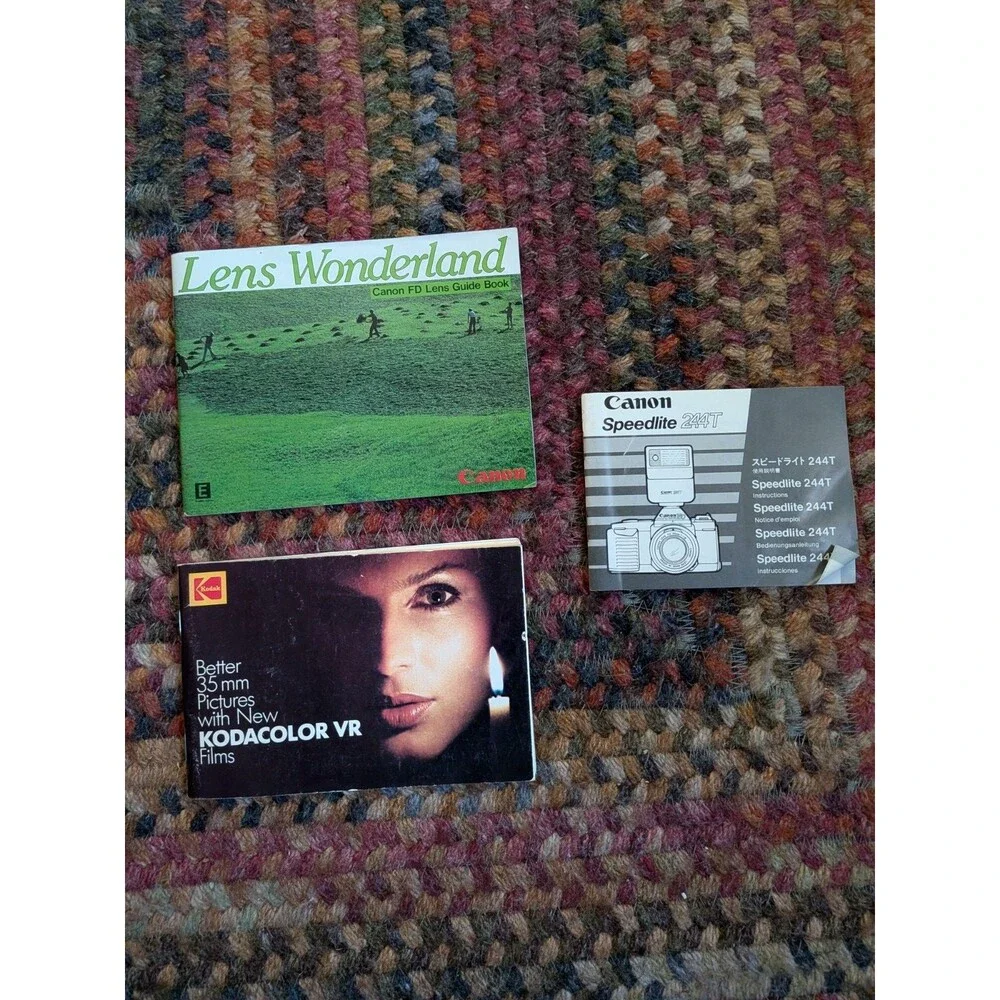 Lot of 3 Camera Film Lens Brochures Manuals Kodak VR Canon FD, Speedlite 244T